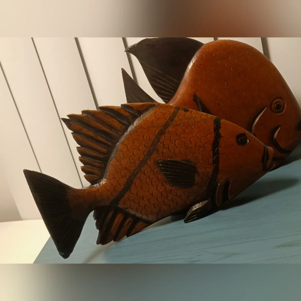Two Beautifuly Handcrafted Solid Wood Fish Decor